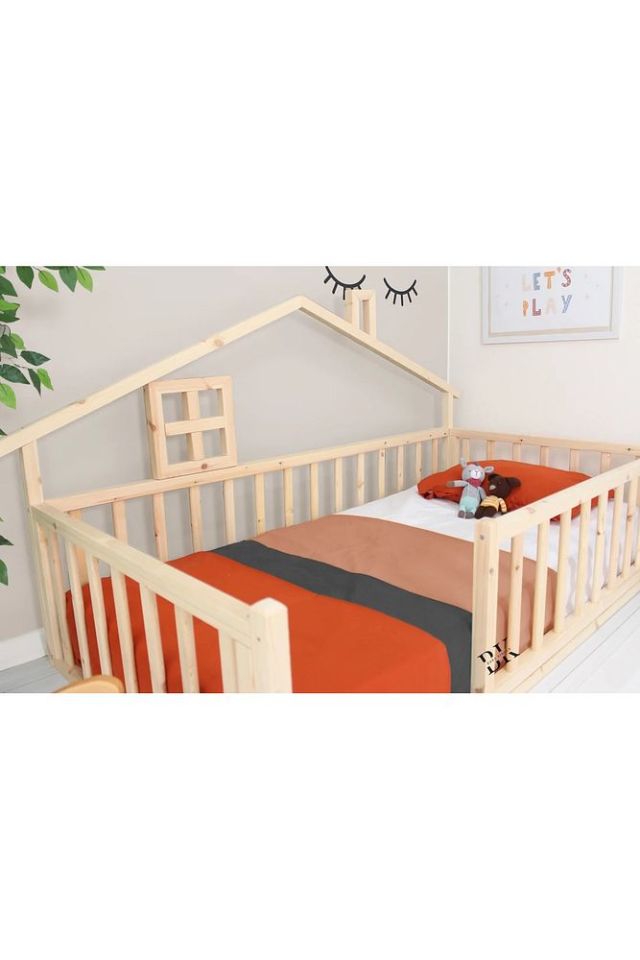 Doğal Ahşap Montessori Bebek ve Çocuk Karyolası