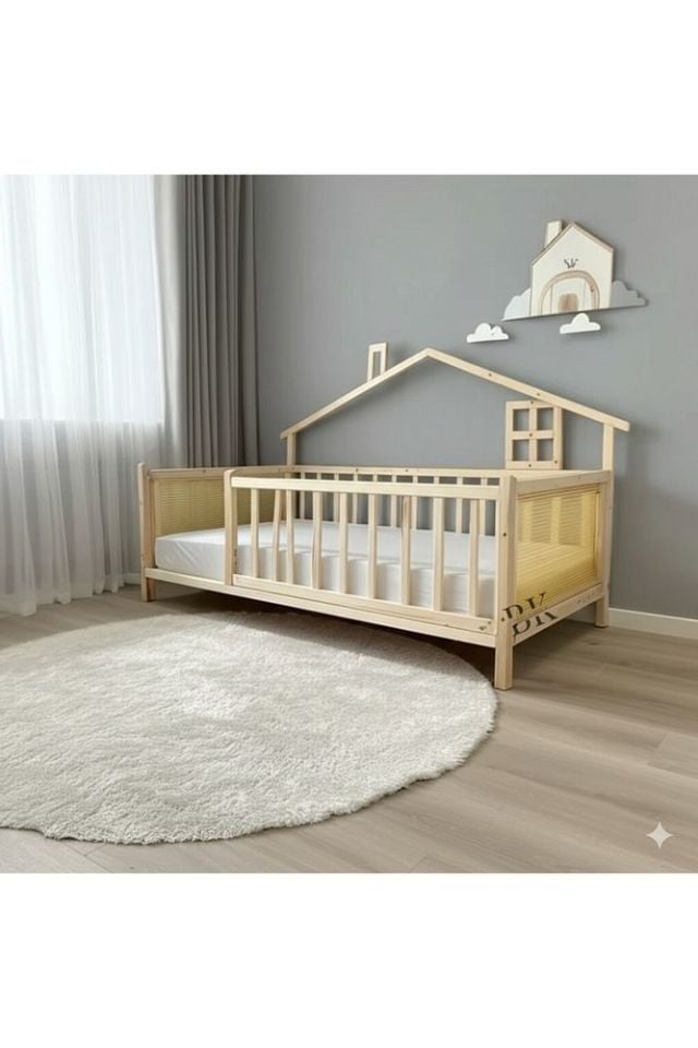 Hasır Doğal Ahşap Montessori Bebek ve Çocuk Karyolası
