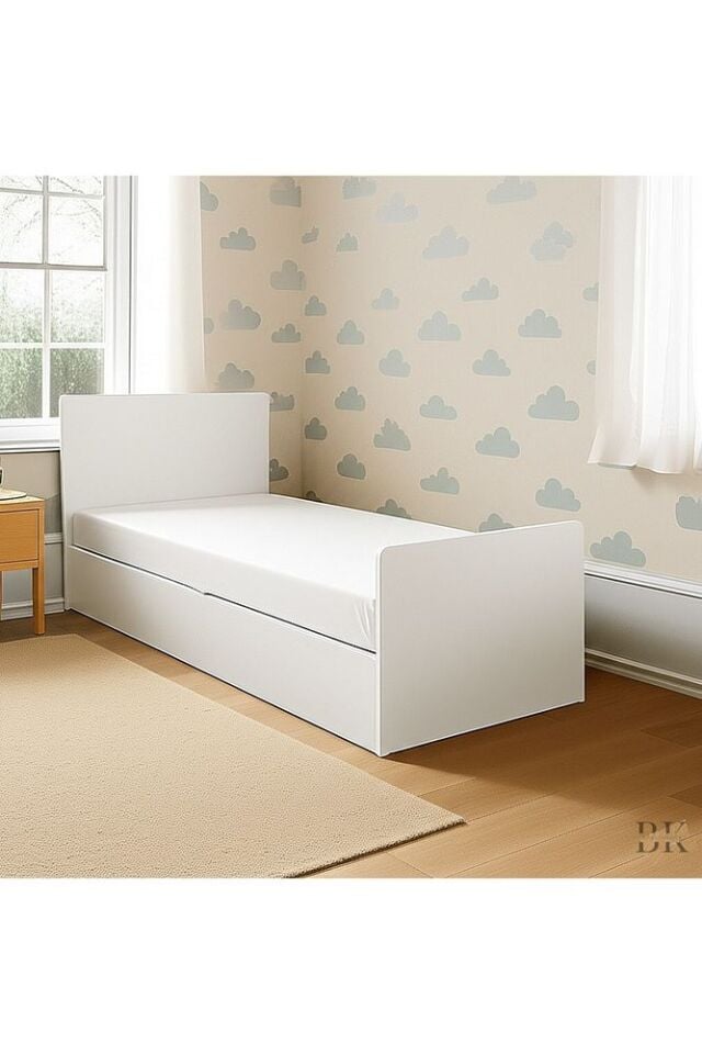 Beyaz Minimalist Tek Kişilik Karyola