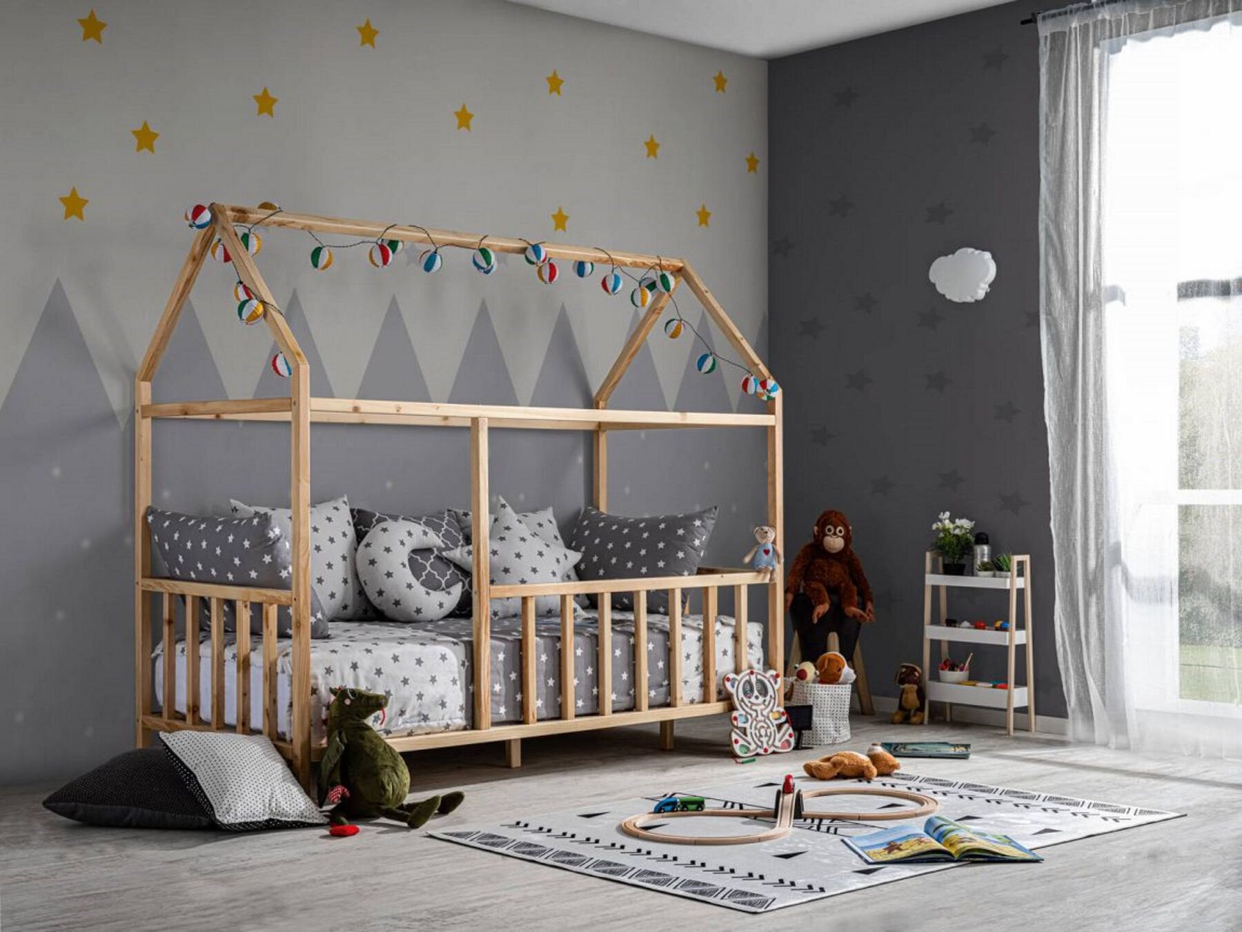 BABY KİNDER ÇATILI DOĞAL MONTESSORİ BEBEK & ÇOCUK KARYOLASI Doğal Çam - 90 x 190