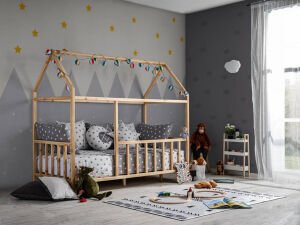 BABY KİNDER ÇATILI DOĞAL MONTESSORİ BEBEK & ÇOCUK KARYOLASI Doğal Çam - 90 x 190