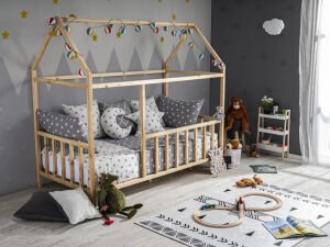 BABY KİNDER ÇATILI DOĞAL MONTESSORİ BEBEK & ÇOCUK KARYOLASI Doğal Çam - 90 x 190