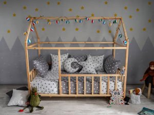 BABY KİNDER ÇATILI DOĞAL MONTESSORİ BEBEK & ÇOCUK KARYOLASI Doğal Çam - 70 x 130