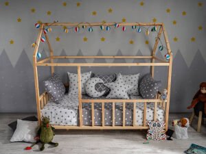 BABY KİNDER ÇATILI DOĞAL MONTESSORİ BEBEK & ÇOCUK KARYOLASI Doğal Çam - 60 x 120