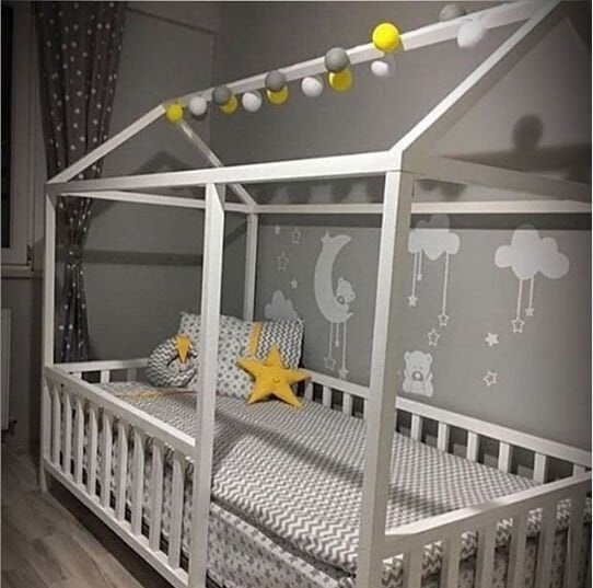 BABY KİNDER ÇATILI BEYAZ MONTESSORİ BEBEK & ÇOCUK KARYOLASI BEYAZ - 100 x 200