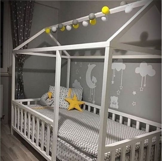 BABY KİNDER ÇATILI BEYAZ MONTESSORİ BEBEK & ÇOCUK KARYOLASI BEYAZ - 90 x 190