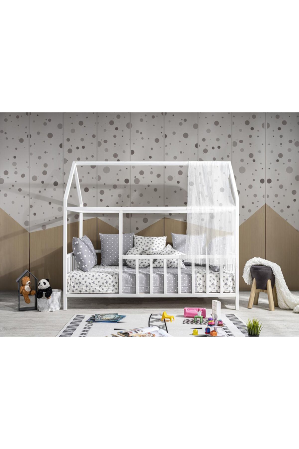 Baby Kinder 100x200 Çatılı Beyaz (Çam) Montessori Bebek & Çocuk Karyolası