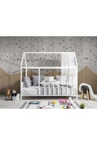 Baby Kinder 100x200 Çatılı Beyaz (Çam) Montessori Bebek & Çocuk Karyolası