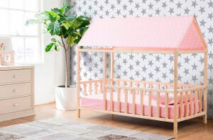Baby Kinder Roofed Montessori Bebek & Çocuk Karyolası Doğal Çam - 100 x 200