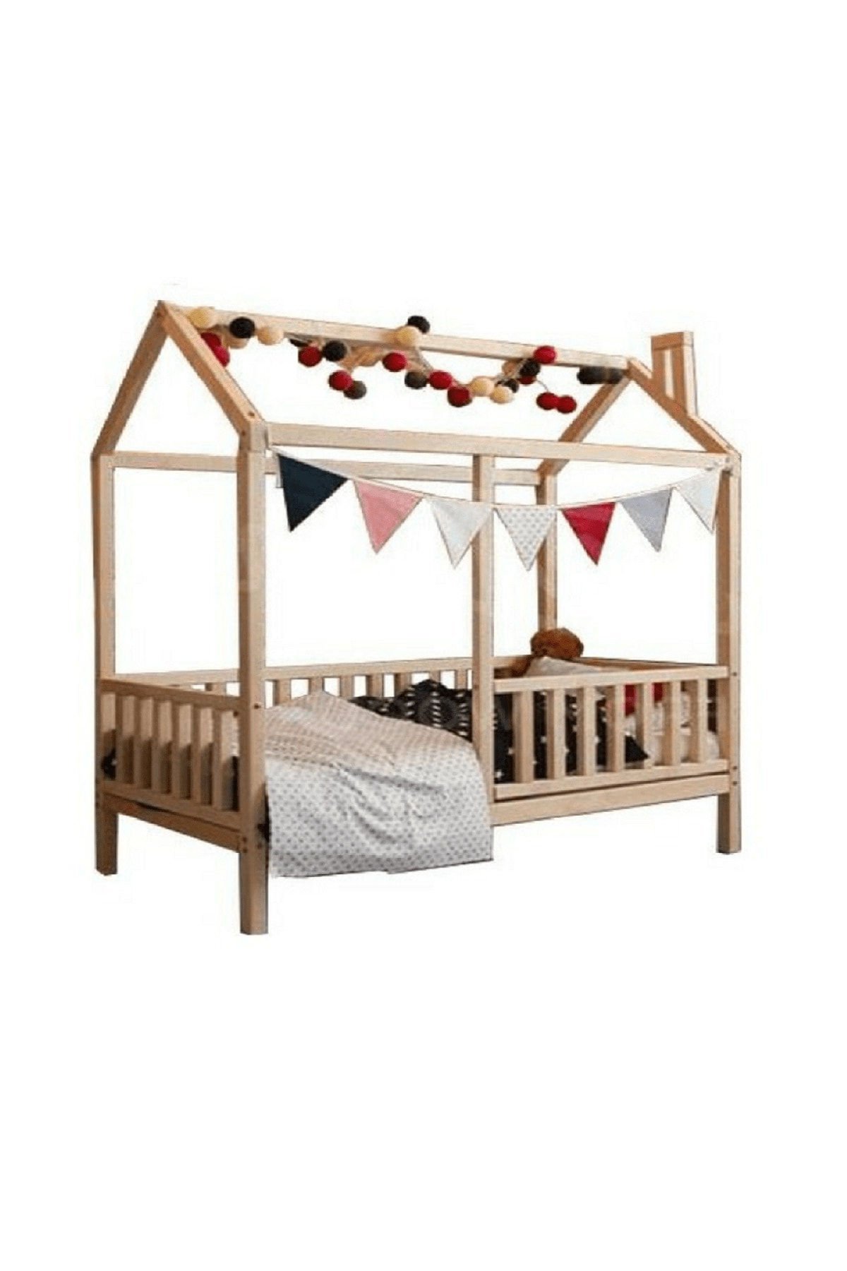 Baby Kinder Lovely Doğal Ahşap Montessori Bebek ve Çocuk Oyun Evi ve Karyolası