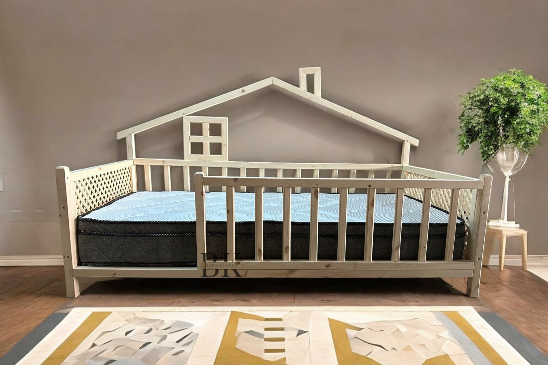 Delux Doğal Ahşap Montessori Bebek ve Çocuk Karyolası