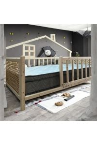 Delux Doğal Ahşap Montessori Bebek ve Çocuk Karyolası