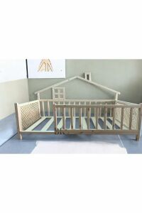 Delux Doğal Ahşap Montessori Bebek ve Çocuk Karyolası