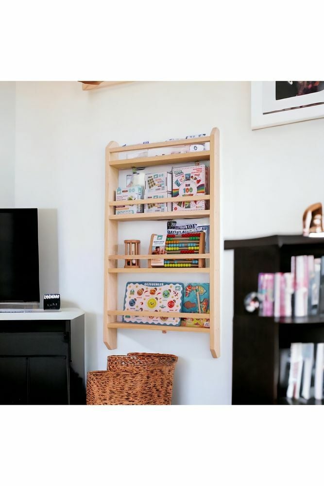 Doğal Ahşap Montessori Çocuk Kitaplığı